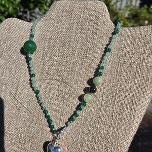 Green  semi-precious stone necklace with Heart Pendant